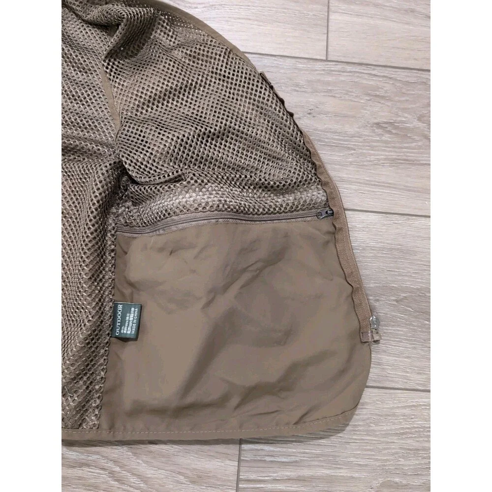 OUTDOOR MESH FLY FISHING VEST KHAKI UTILITY CARGO MEN'S SIZE LARGE EUC